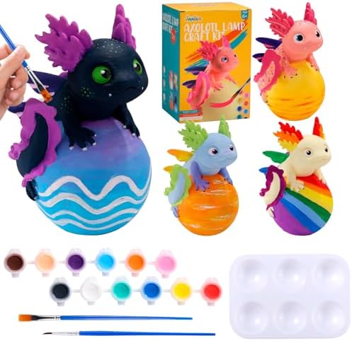 Paint Your Own Axolotl Lamp Kit, Axolotl Crafts Night Light, Stocking Stuffers for Kids, Arts and Crafts for Kids Ages 4-8, Girls Boys Birthday Christmas Gifts 6 7 8 9 10 11 12 Years Old