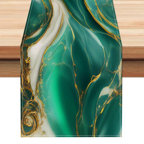 ZCHOMI Camino de mesa con textura esmeralda de 13 x 72 pulgadas, patrón de mármol, decoración de mesa de comedor para interiores y exteriores, cumpleaños, decoración de fiesta en casa