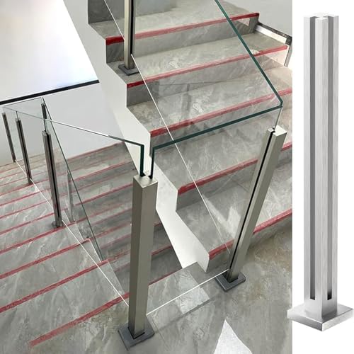 Stainless Steel Railing Post with Spigots - Durable Balustrade System for Decks, Balconies, Gardens & Patios - Fits 3/8" & 1/2" Glass - 41" Corner Post