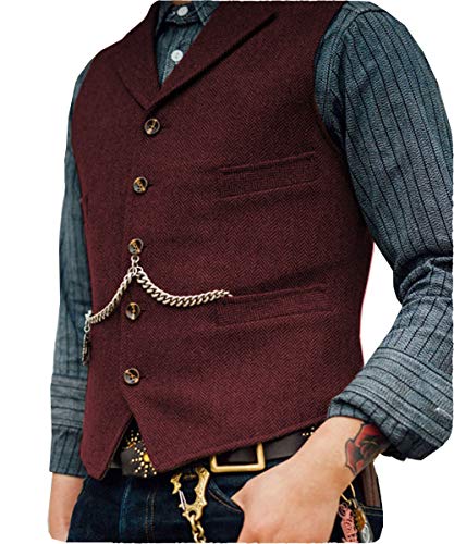 Men's Tweed Vest Vintage V Neck Wool Blend Herringbone for Wedding Groomsmen Suit Vest for Men3