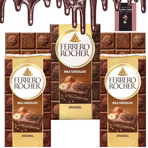 Ferrero Rocher Chocolate Gift & Cards -3x Original Milk Chocolate Bar 90G -Gifts for Christmas, Valentine, Birthday, Mothers Day, Fathers Day, Easter, Teacher Day, Appreciation & Thank You