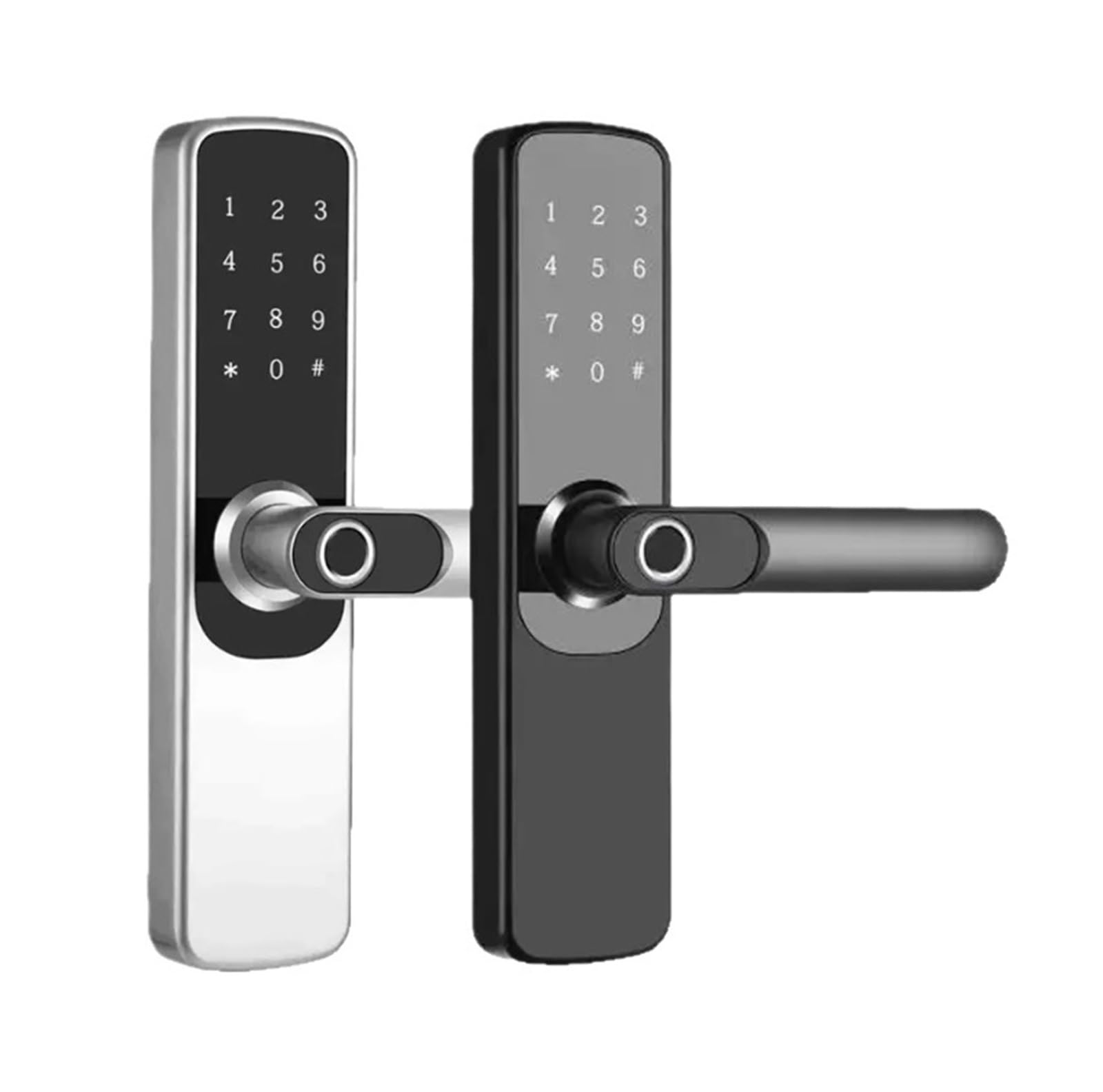Serrure de porte électronique intelligente, serrure de porte à empreintes digitales, entrée sans clé, avec poignée, contrôle par application, for le bureau et la maison(Silver)