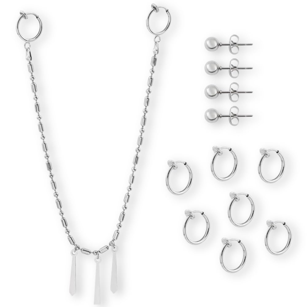 Miyamura Juego de cadena para oreja y labio 12 piercings decorativos falsos sin níquel
