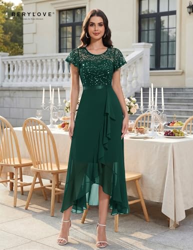 Image of BeryLove Formal Dresses for Women 2026 Wedding Guest with Slit Cocktail Elegant Lace Long Prom Dress