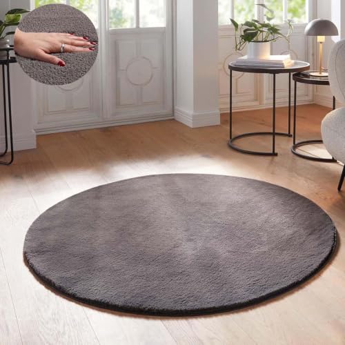 Taracarpet Supersoft kurzflor Teppich Fiona Wohnzimmer Schlafzimmer Kinderzimmer Flur Läufer waschbar rutschfest Uni New Anthrazit 080 cm rund