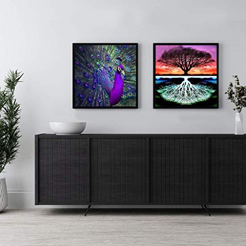 Finegearpow 4 Pack 5D Diamond Painting Kits For Adults, Diy Diamond Art For Adults, Full Drill Crystal Art For Home Wall Decor Diamond Dots, 11.8" X 11.8" / 15.7" (Peacock Elephant Trees Night) #TOP4