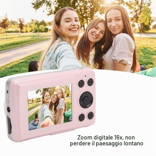 Fotocamera Digitale, Fotocamera Portatile FHD 1080P 16MP con Schermo da 2,4, Zoom Digitale 16X, Stabilizzazione Messa a Fuoco Automatica Videocamera per Vlogging per Bambini