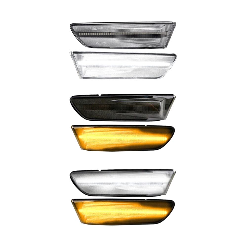MASO 2 luces de posición laterales LED de coche, blanco (iluminación constante) + amarillo (dinámica secuencial), compatible con In-fin-iti G35 2 puertas par 2003-2007, carcasa transparente