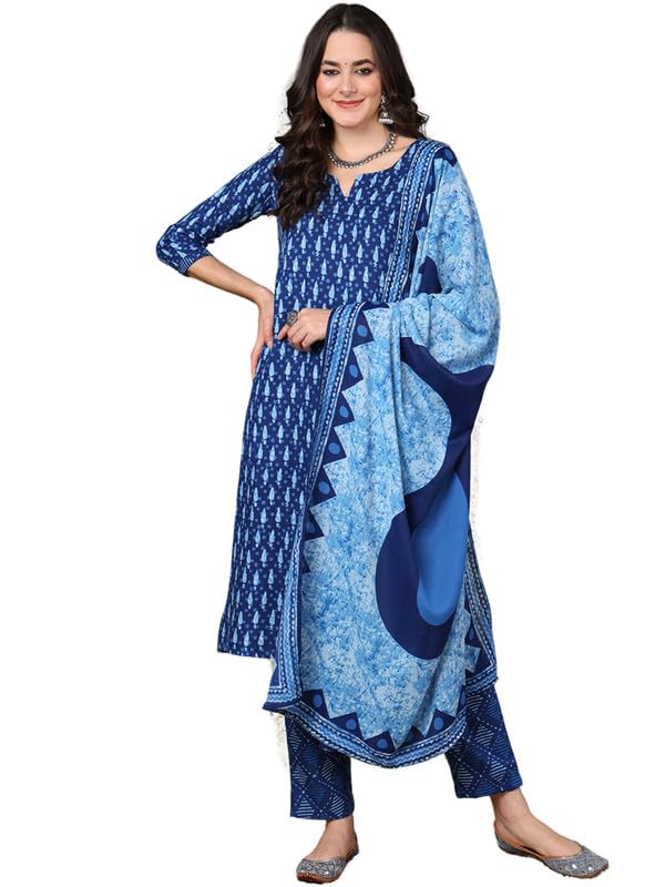 Image of Vaamsi Women's Ethnic Motifs Printed Straight Kurta Pant With Dupatta Set | kurta sets for woman