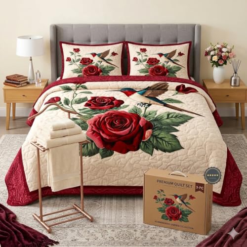 Image of Premium 7D Printed King Size Bedsheet Set with Pillow Covers Soft Cotton Blend Double Bedsheet for Home (Pillow Covers :18x28 inches Bedsheet :90x100 (Red, Beige)