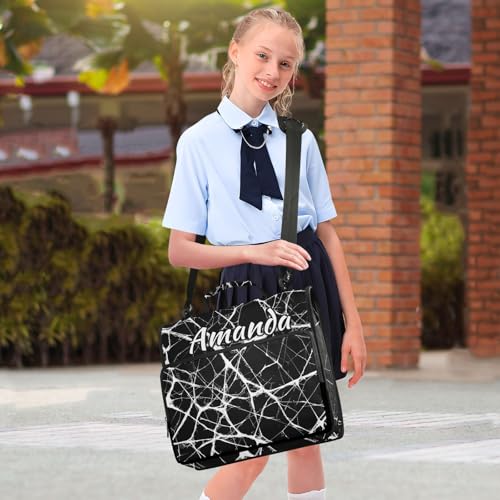 Image of Custom 3 Ring Zipper Binder Black Marble White Pattern Personalized Name 1.5 inch Binders Large Capacity Multi Pockets for School Office Supplies