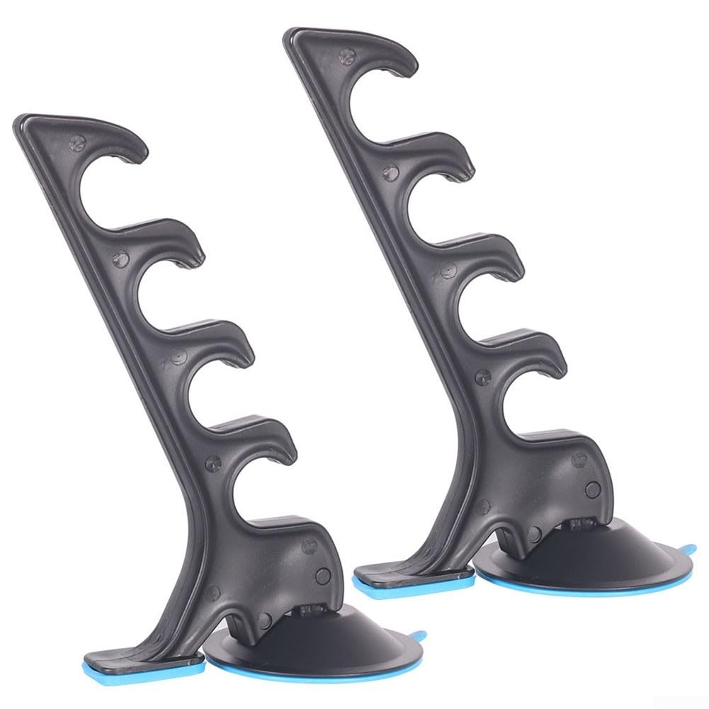 Strong Suction Cup Fishing Rod Rack for Car, 2 Pack Adjustable Vehicle Holder, Stores 5 Rods Separately on Window, 5kg Bearing, No Drilling, ABS Black