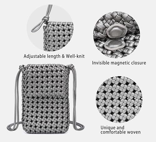 Woven Crossbody bags for women,Artificial leather PU Pewter bag Summer Beach Travel Handbag and Purse Retro Handmade Shoulder Bag3
