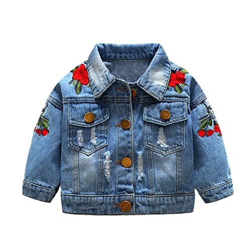Baiyouli Veste en jean Broderie de roses Top court en jean déchiré pour filles enfants 3-8 ans Cover