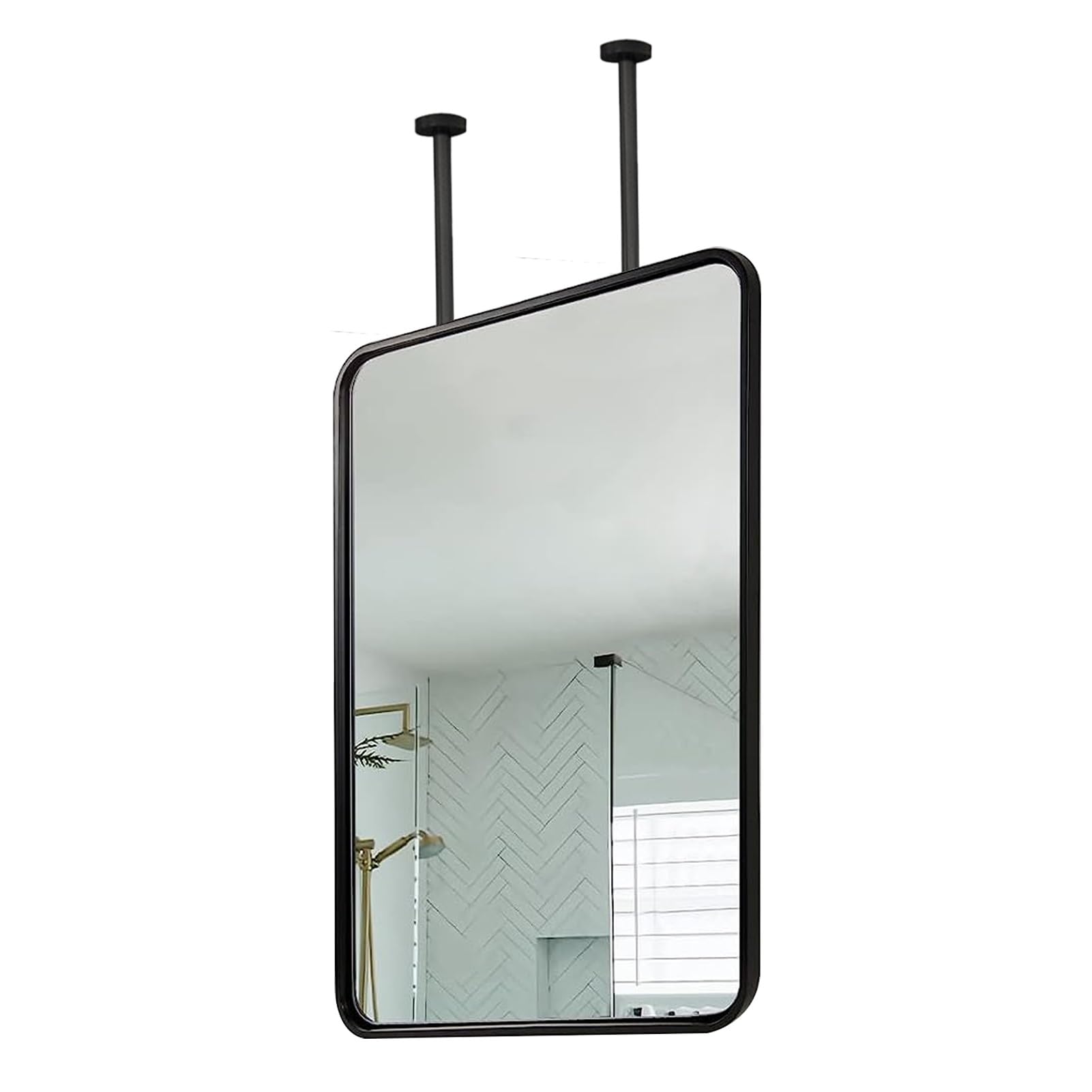 SBCGFY Square Ceiling Hanging Mirror Black Metal Framed Bathroom Vanity Mirror with Double Arm Wall Decor for Home or HotelRectangular 40cm Size(50cmx70cm)
