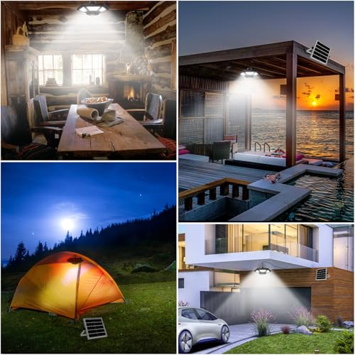 Aqonsie Solar Shed Light Indoor Outdoor Solar Powered Pendant Daytime Work Lights with 5 Lighting Modes & 3 Timers, 180LED Solar Indoor Lights Motion Sensor with Remote Control for Shed Barn Garage
