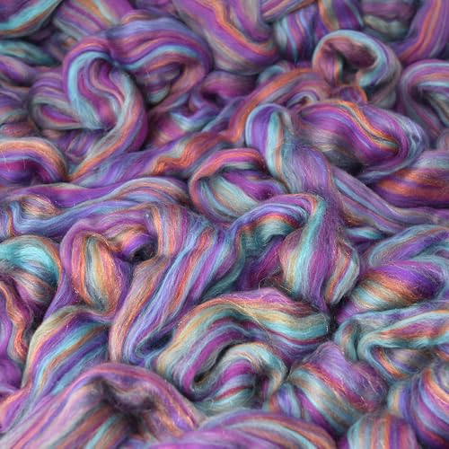 Image of Combed Top Roving. Limited Edition Fiber for Spinning, Needle Felting, Wet Felting, Weaving and Crafting. Fancy, Colorful, Exotic Designer Blend, FATA Morgana