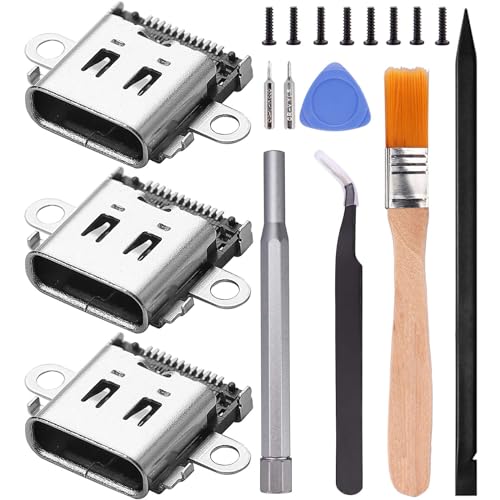 Ikpek 3-Pack USB C Port Replacement for Nintendo Switch, Type C Charging Port Charge Socket Dock Connector for NS Console with Tools