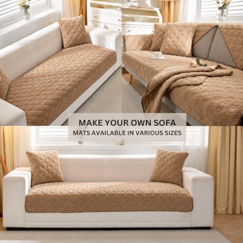 Image of HOMETHREADS Innovative Premium Velvet Sofa Cover Mat with PVC Backing for Non-Slip Comfort | (Brown Clubs, 1Pc Backrest Mat | 70x70cm)