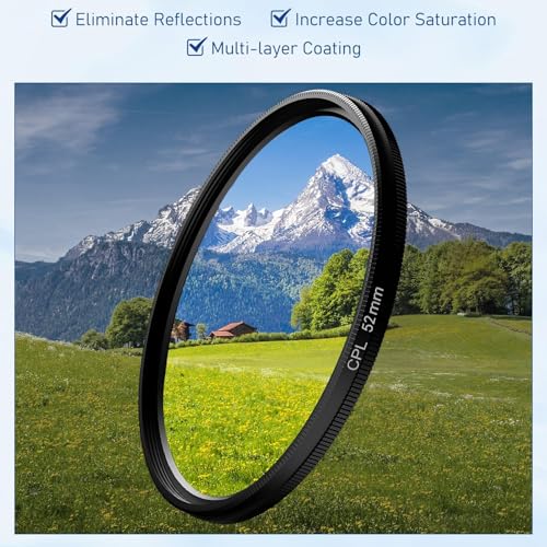 Image of 52mm CPL Polarizer Filter for Mobile Phone Camera, Clip-On Smartphone Lens Filter Kit with Adjustable Mount, Anti-Glare Circular Polarizing Lens Filter for iPhone & Android