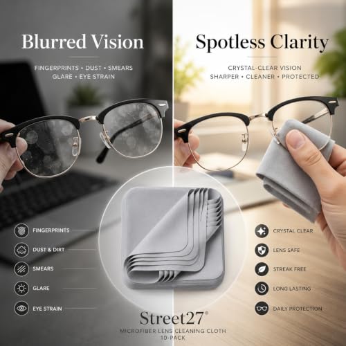 Image of Street27 10-Pack Microfiber Lens Cleaning Cloth | Soft Fabric Wipes for Eyeglasses, Sunglasses, Cameras & Screens - Grey & Beige