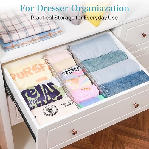 Image of Vtopmart 12 Pack 4 inch Regular Upgrade Drawer Dividers for Clothes, 12.8 inch-22.3 inch Expandable Dresser Drawer Organizer, Clear Plastic Separators for Dresser, Baby Clothing, Underwear, Cosmetic, Toiletries
