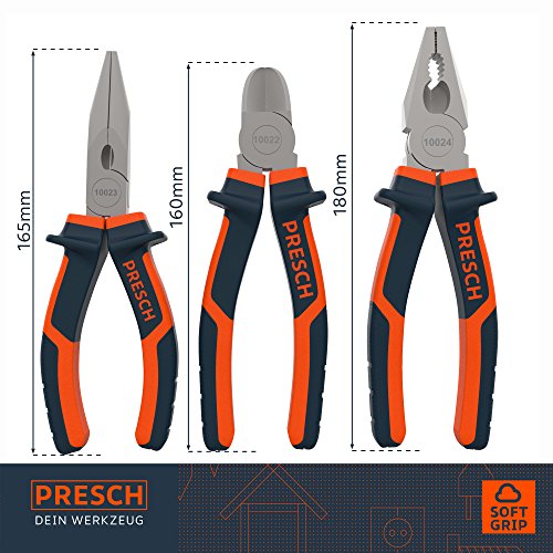 Zangen-Set Presch 3-teilig mit Spitzzange, Seitenschneider und Kombizange