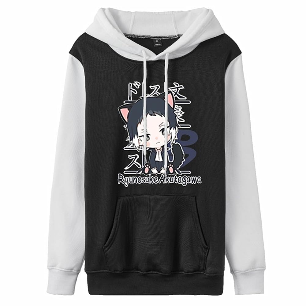 Charous Anime Bungo Stray Dogs Cosplay Ryunosuke Akutagawa Splicing Color Thicken Cartoon Hoodie Sweatshirt For Manga Fans Black