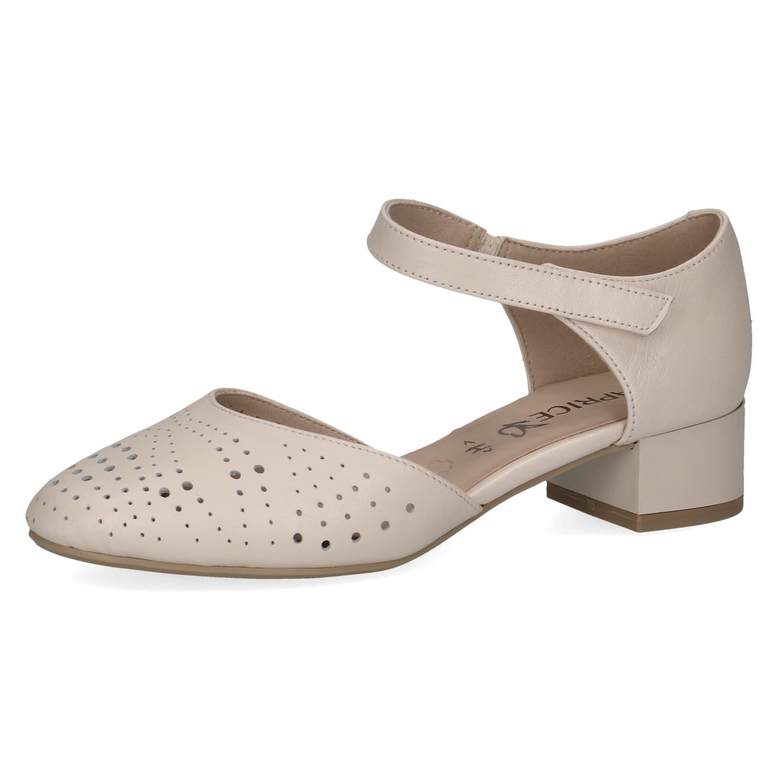 CAPRICE Comfort Women's Leather Pumps with Strap and Block Heel, Cream (Cream Perlato), 5.5 UK