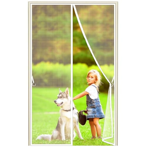 マグネット開閉式 網戸 160x170cm 玄関網戸 簡易あみ戸網戸 カーテンイズ 虫除け 蚊取り エコ 節電 ベランダ サッシドア 勝手口 開き戸に適用, ホワイト 1995サイズ