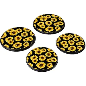 Stove Burner Covers Set of 4,8 Inches and 10 Inches,Gas Stove Burner Covers,Metal Stove Burner Cover Sunflower Black Background