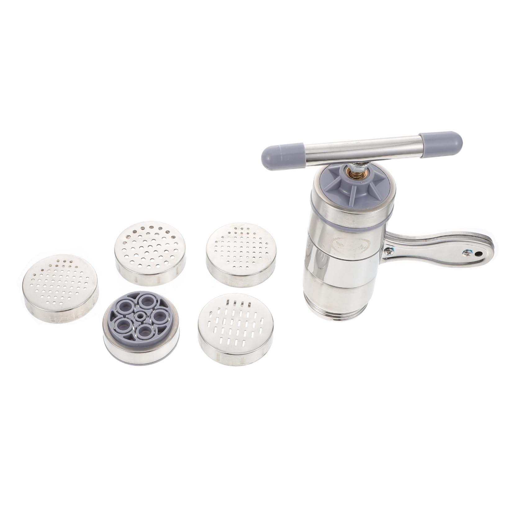 MUCKLILY Manual Noodle Maker Stainless Steel Kitchen Press Pasta Machine with Interchangeable Molds for Homemade Noodles Easy to Use and for Family Cooking