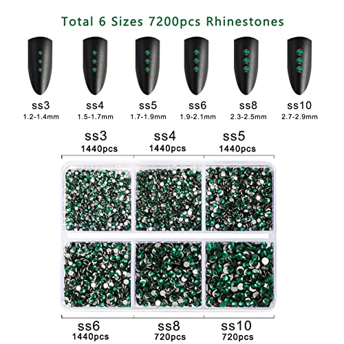 Image of Beadsland 7200pcs Flatback Rhinestones,Green Rhinestone Nail Gems Round Crystal Rhinestones for Crafts,Mixed 6 Sizes with Wax Pencil Kit, SS3-SS10,Emerald | Glass Nail Gems, Round Crystal, With Wax Pencil Kit, SS3-SS10,Dark Green