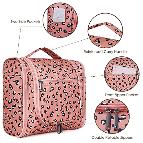 Image of Hanging Travel Toiletry Bag Cosmetic Make up Organizer for Women and Men, Orange Leopard (Large),
