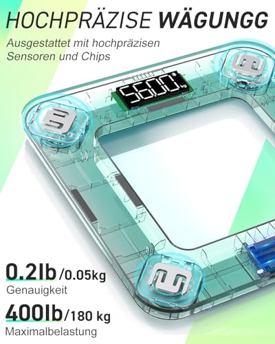 INSMART Personenwaage Digital, Waage personen mit Bluetooth, Körperfettwaage für BMI, Gewicht, Körperfett, Pulsschlag, Muskelmasse, Wasser, Protein, Skelettmuskel, Knochengewicht, BMR, usw.