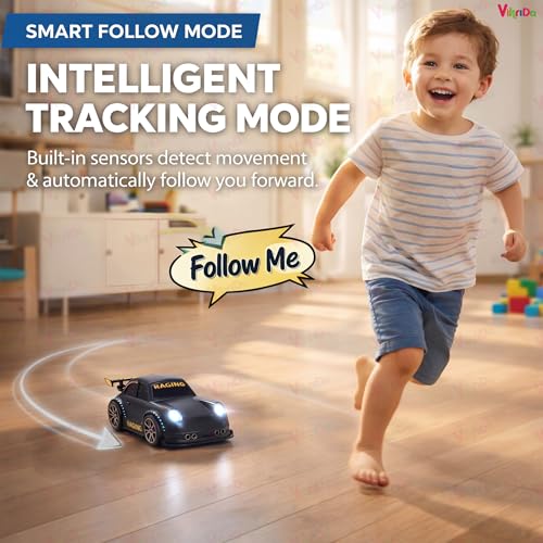 Image of VikriDA 2.4G Mini RC Drifting Induction Car for Kids | Remote Control Racing Car with LED Lights, Sound Effects, 360 Spins, Sensor Control, Auto Demo Toy for Boys & Girls - Black