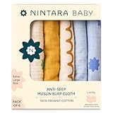 NINTARABABY Anti-seep Burp Cloths - 100% Organic Premium Muslin Cotton, Extra-Large, 22" x 12", 7-Layer Absorbent & Waterproof, Reversible, Soft & Hypoallergenic, Gifts for Newborns, Pack of 6
