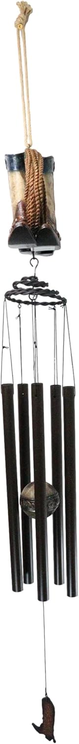 Ebros Gift Large Western Country Rustic Texas Cowboy Boot with Lasso Rope Decorative Wind Chime Garden Patio Accent for Cowboys Cowgirls