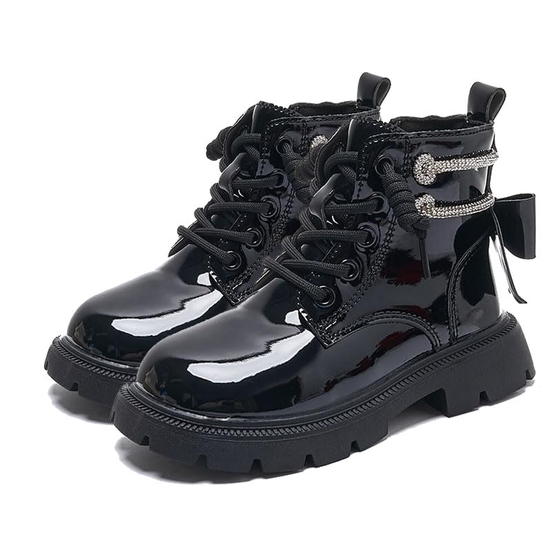 Girls PU Ankle Boots Side Zip Comfort Non-Slip Boot Lace Up