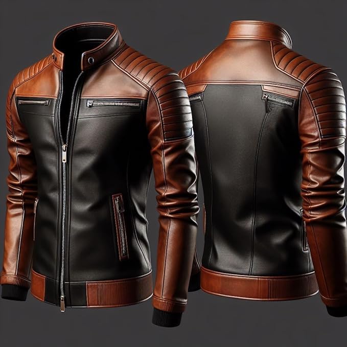Genuine Leather Men's cafe racer jacket Sheepskin Stand Collar Trucker real leather Jacket2