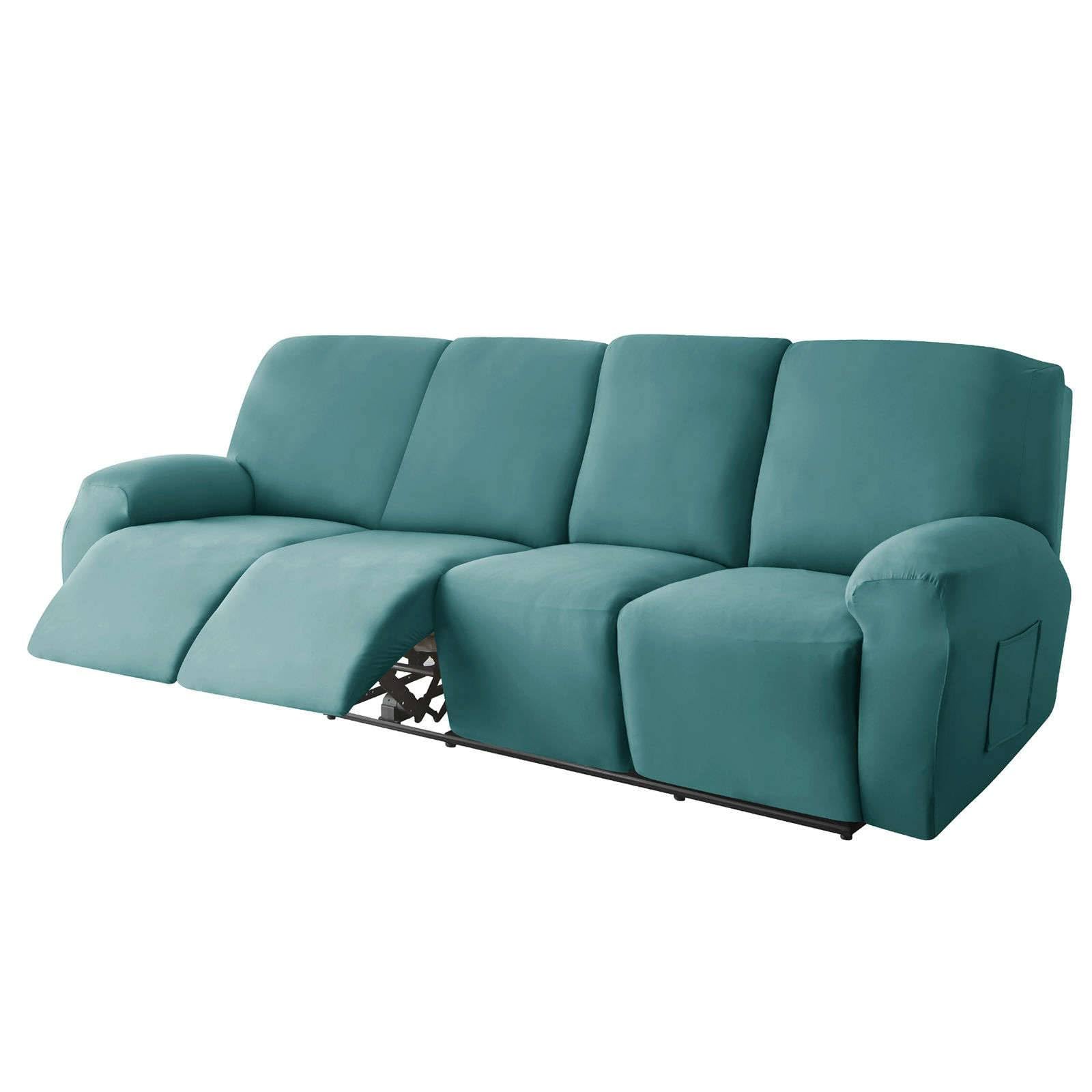 Polyester 10-piece recliner couch covers 4 Seat, Stretch Soft lazy boy reclining sofa slipcover with Pocket Armchair Covers For Kids Pets Cat Dog-turquoise-4 seater