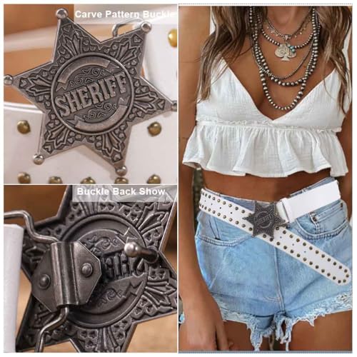 Yalice Women Western Belt Men Country Leather Belts with Star Buckle Cowboys Cowgirls Belt for Jeans Pants Y2K3