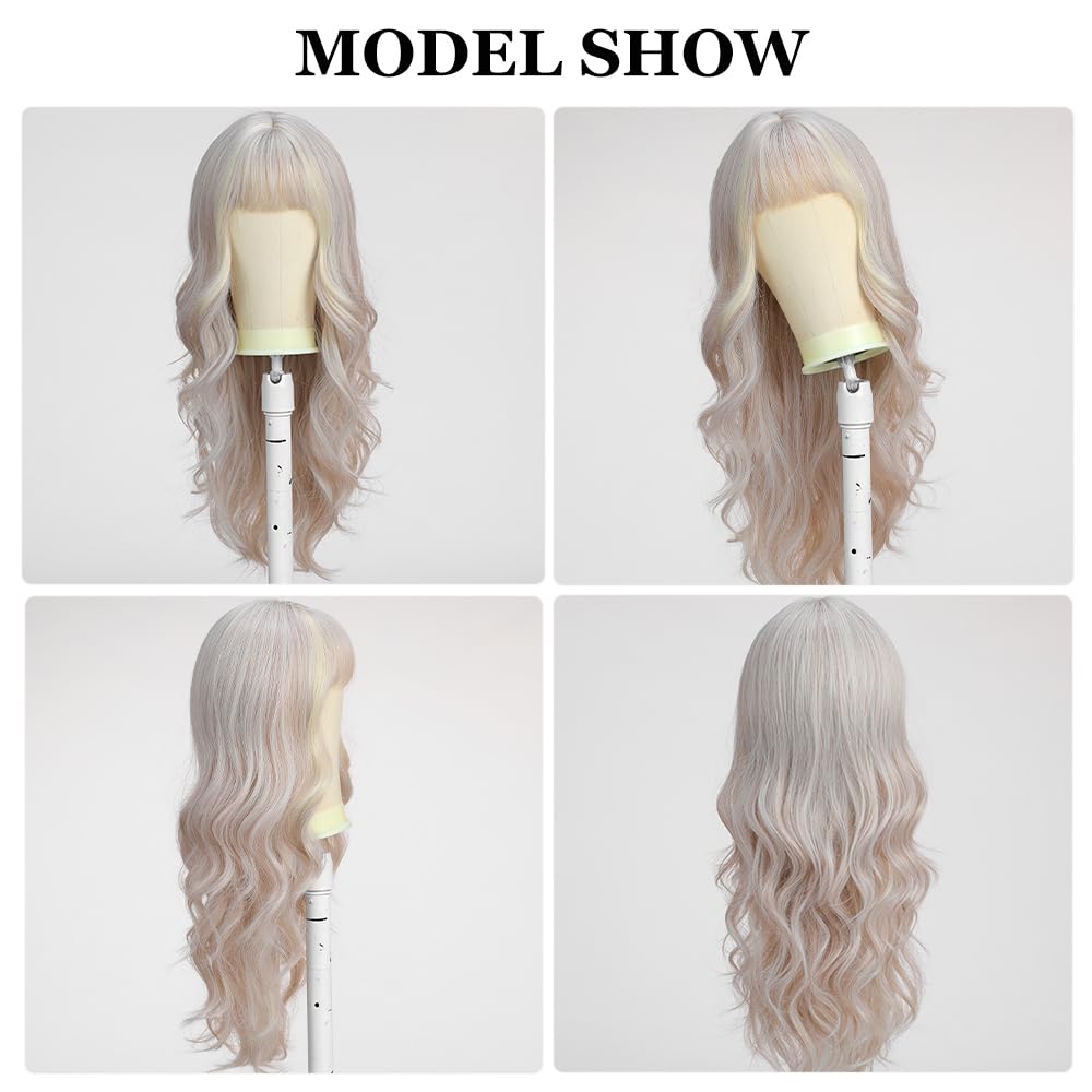 Esmee Long Straight Natural Synthetic Hair Layered Wigs for Women with Dark Roots for Daily Party Use-24 Inches: Platinum Blonde