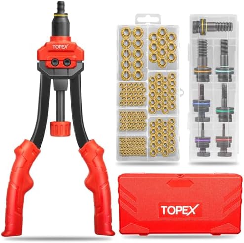 TOPEX 160 PCS Rivet Nut Tool Kit, Labor-Saving Nut Rivet Gun with Heavy Duty Rivet Nuts, Nut Riveter Rivnut Nutsert Gun Riveting Kit, 7PCS Mandrels, M3, M4, M5, M6, M8, M10, M12 with Carrying Case