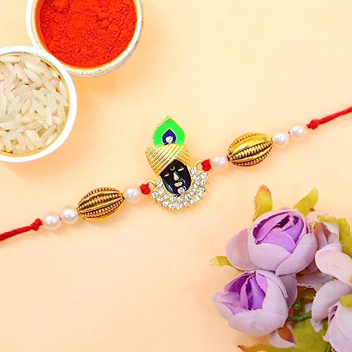 Image of JAIPUR ACE Premium Rakhi Gift Hamper Bhiya Bhabhi Evil Eye Rakhi with Shagun Mithas Kesar Misri and Roli Kumkum Perfect for RakshaBandhan Celebration with Brother /Bro (Shree Nath ji Rakhi)