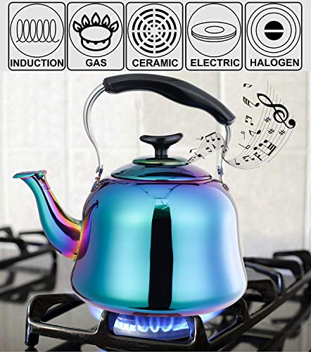 Whistling Tea Kettle Stainless Steel Teapot Rainbow Teakettle for Stovetop Induction Stove Top Fast Boiling Heat Water Tea Pot Colorful 2-Liter 2.1-Quart - Thumbnail 6