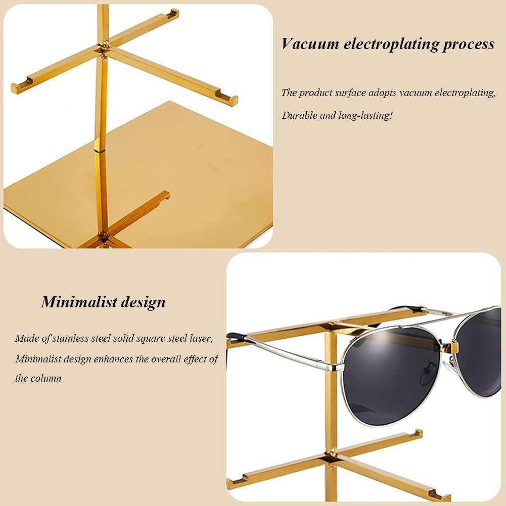 Espositore Moderno per Occhiali da Sole in Metallo Dorato A 5 Ripiani, Organizer per Occhiali da Sole, Portaocchiali da Vista per Tavolo, Scrivania, Bancone, Cassettiera,Silver
