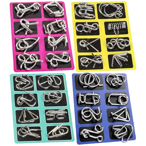 32Pcs Metal Brain Teaser Puzzles Toy Funny Steel Iq Games Difficult Brain Teaser Wire Puzzle for Adults Physics Mind Metal Puzzles Iq Test Toy Mind Game for Boys Girls Adults Challenge Gifts