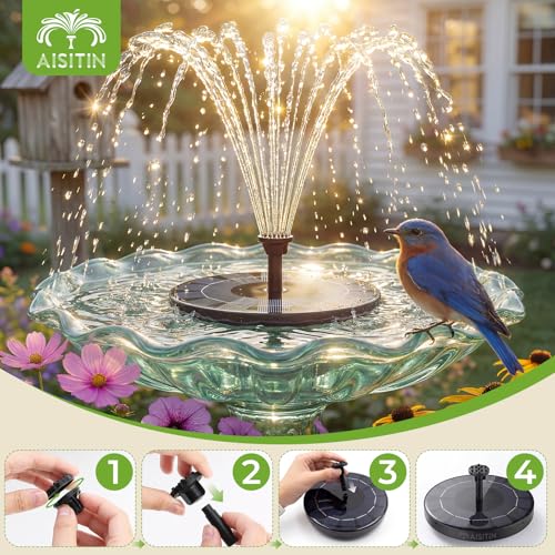 AISITIN Solar Fountain Pump 2.5W with Four supports & 6 Nozzles