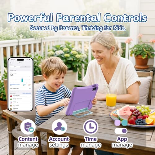 Image of Kids Tablet 10 inch, Android 16 Tablet for Kids, 20GB RAM, 32GB ROM, 1TB Expandable Storage, Parental Controls, 6000mAh Battery, Dual Camera, Wi-Fi 6, BT 5.4, EVA Case (Purple)